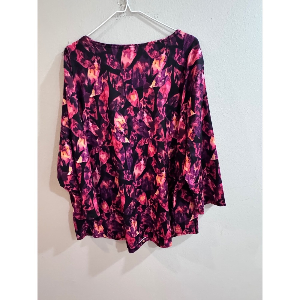 Allison Daley Woman 3X Black Pink Floral Long Sleeve Embellished Top - Picture 5 of 7
